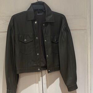 T Tahari Dark Green Leather Women's Jacket